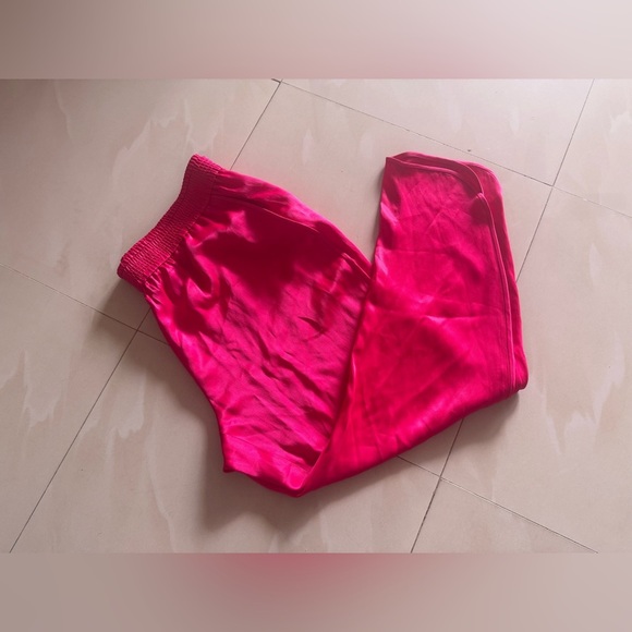 Zara Pink Magenta Elastic Waist Satin Split Hem Trousers Pants XXL hot pink - Picture 5 of 16